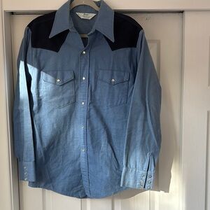 Vintage Blue Cotton Pearl Snap